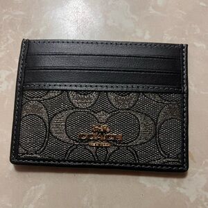 Coach Signature Black and Gold Card Holder